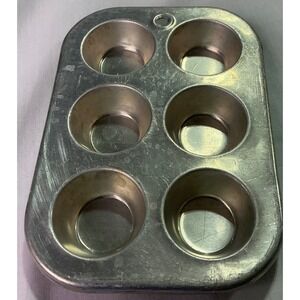 Vintage 6 Cup Aluminum Muffin Pan Small Cupcake‎ Baking Tin USA Farmhouse